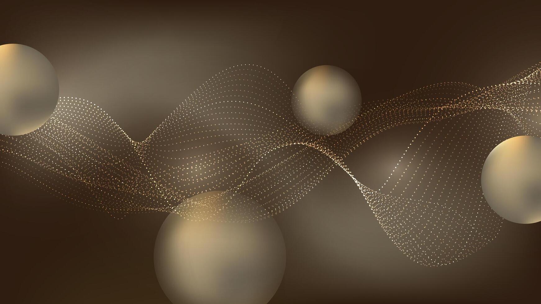 Golden Abstract Particle Wave with Metallic Spheres vector