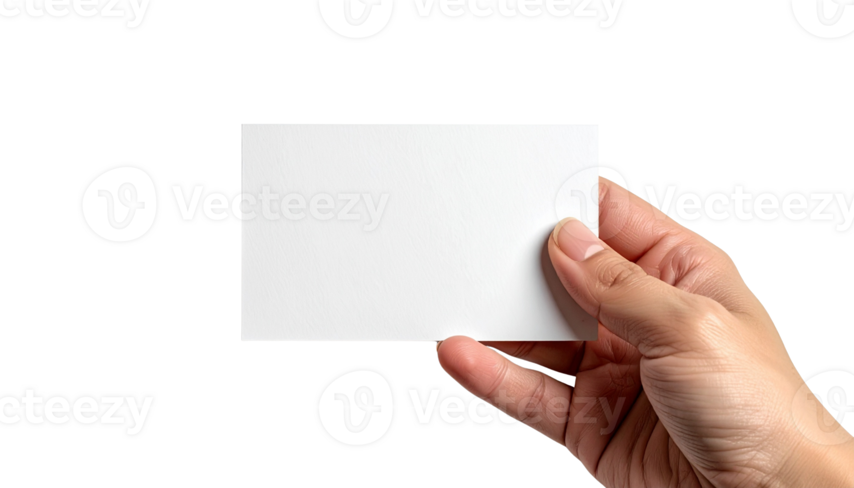 Blank business card in hand for design mockup with copy space for text and branding on transparent background png