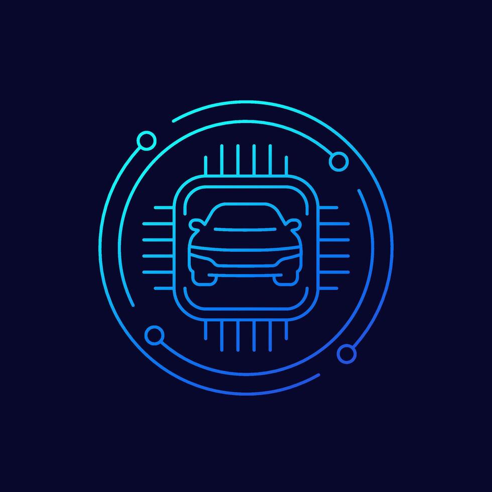 microchip with a car icon, linear design vector