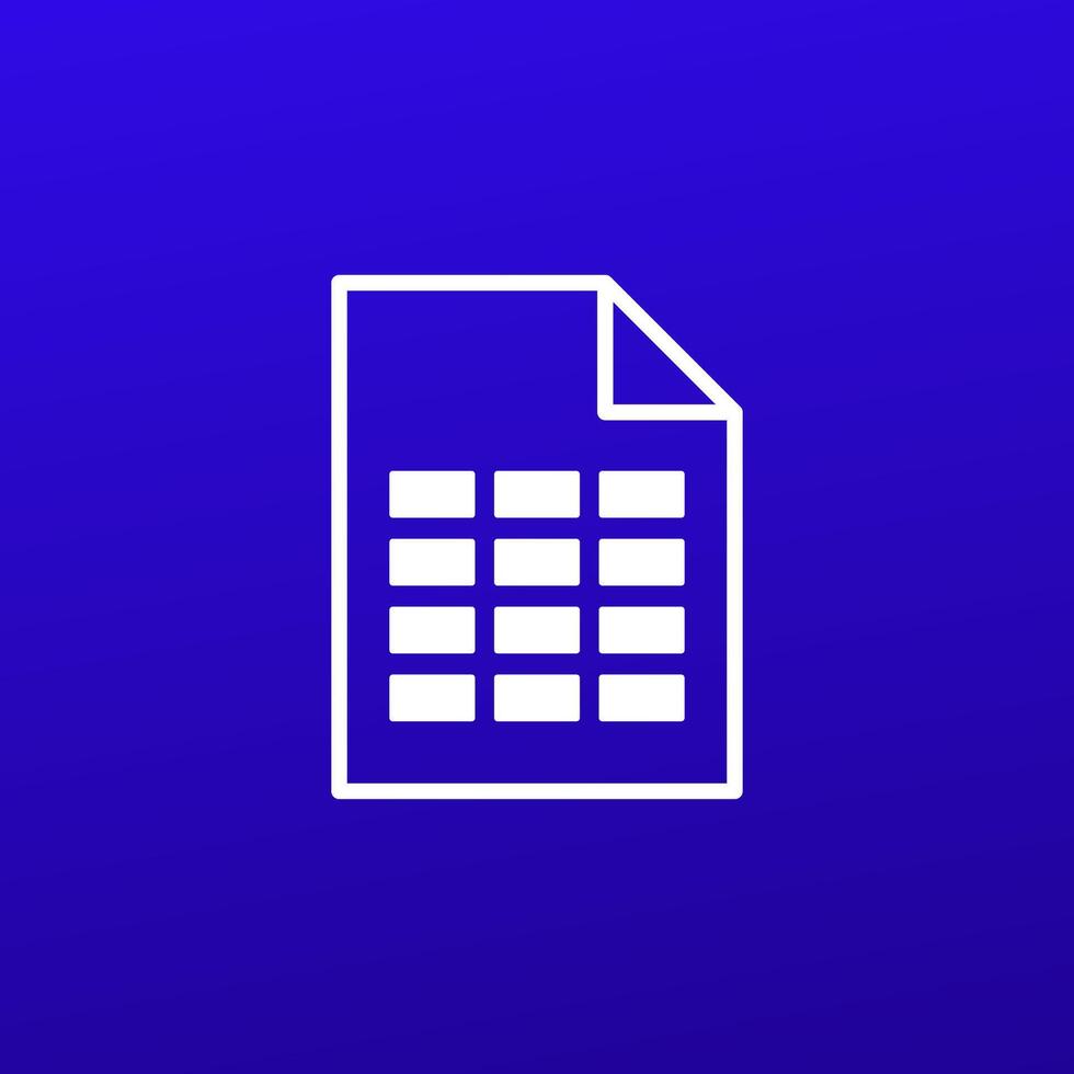 Spreadsheet file icon for web, vector