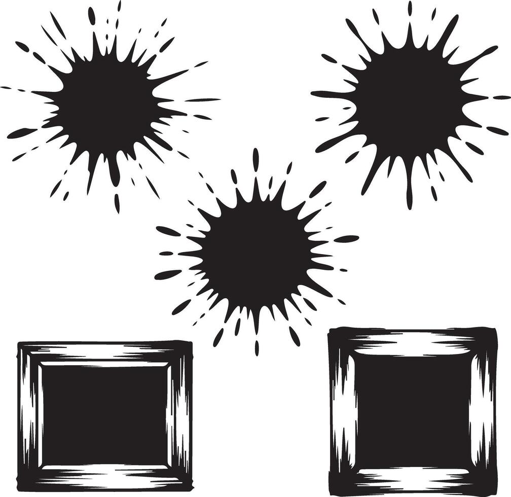 Set of Transparent Ink Splatter Effects with Textured Square Frames vector