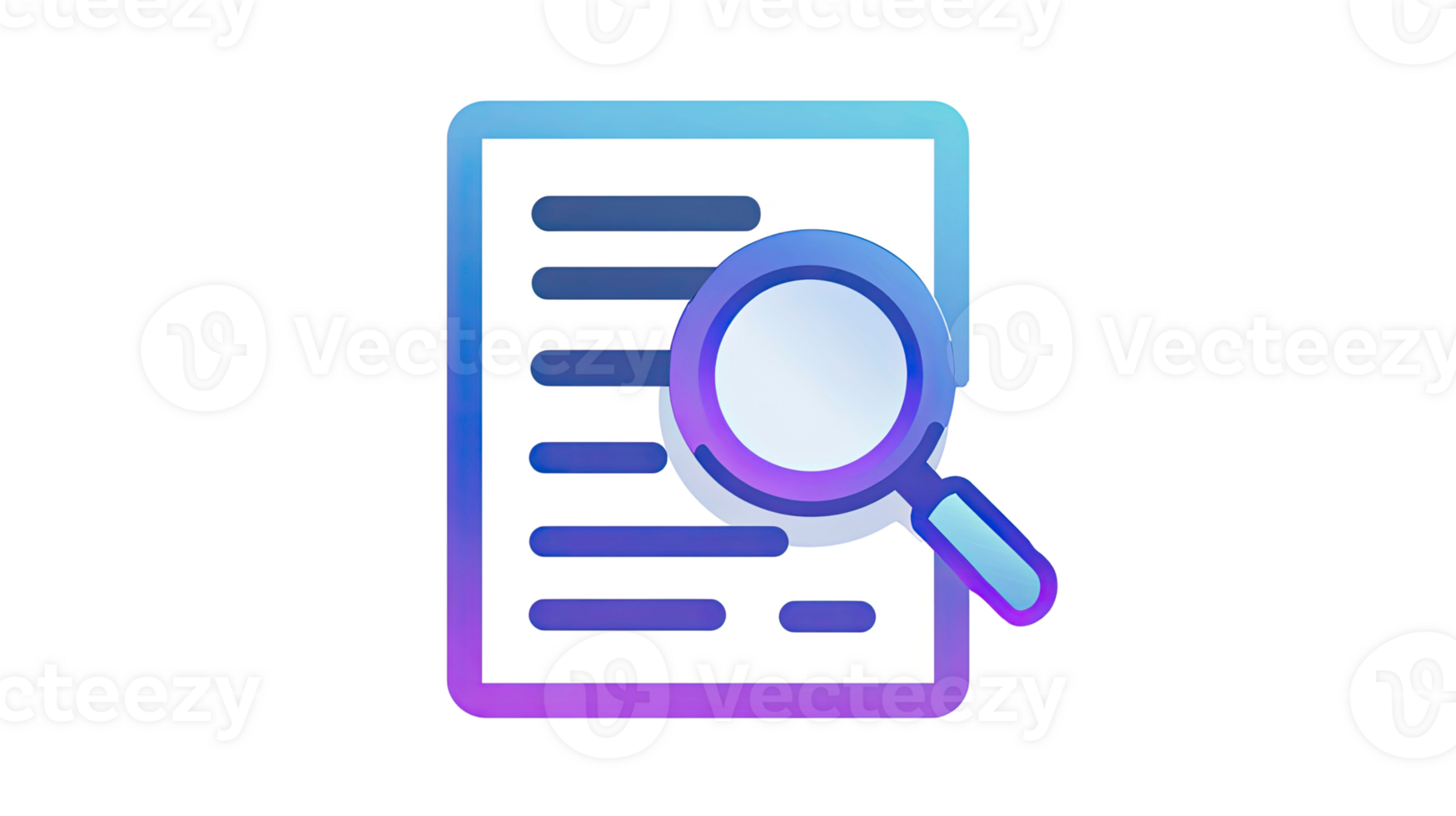 Document icon with magnifying glass analyzing important data and information isolated on transparent background png