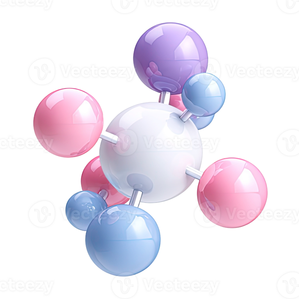 3d molecular estructura con vistoso esferas representando Ciencias y tecnología aislado en transparente antecedentes png