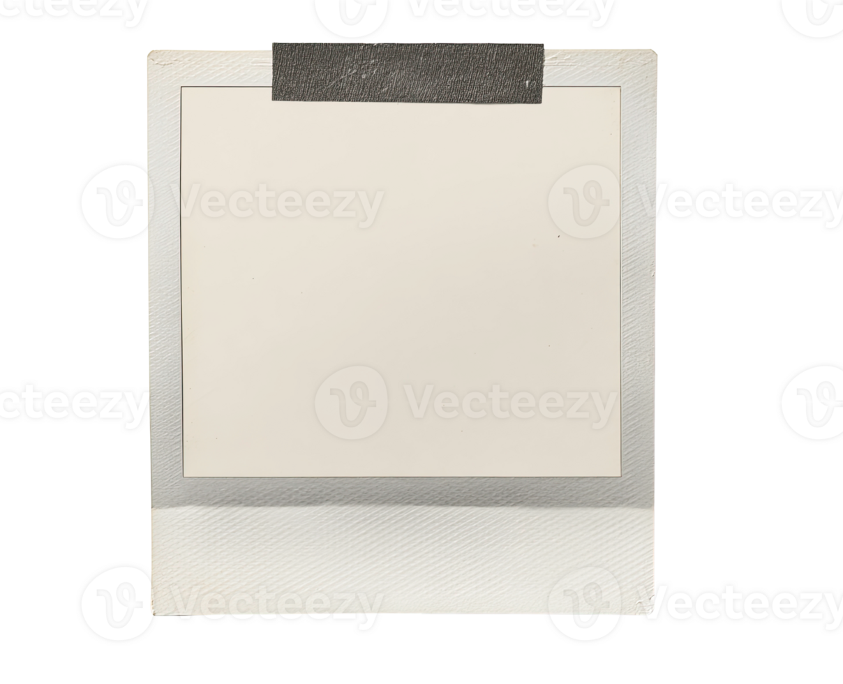 Blank instant frame with dark tape at the top for memories and nostalgic concepts isolated on transparent background png
