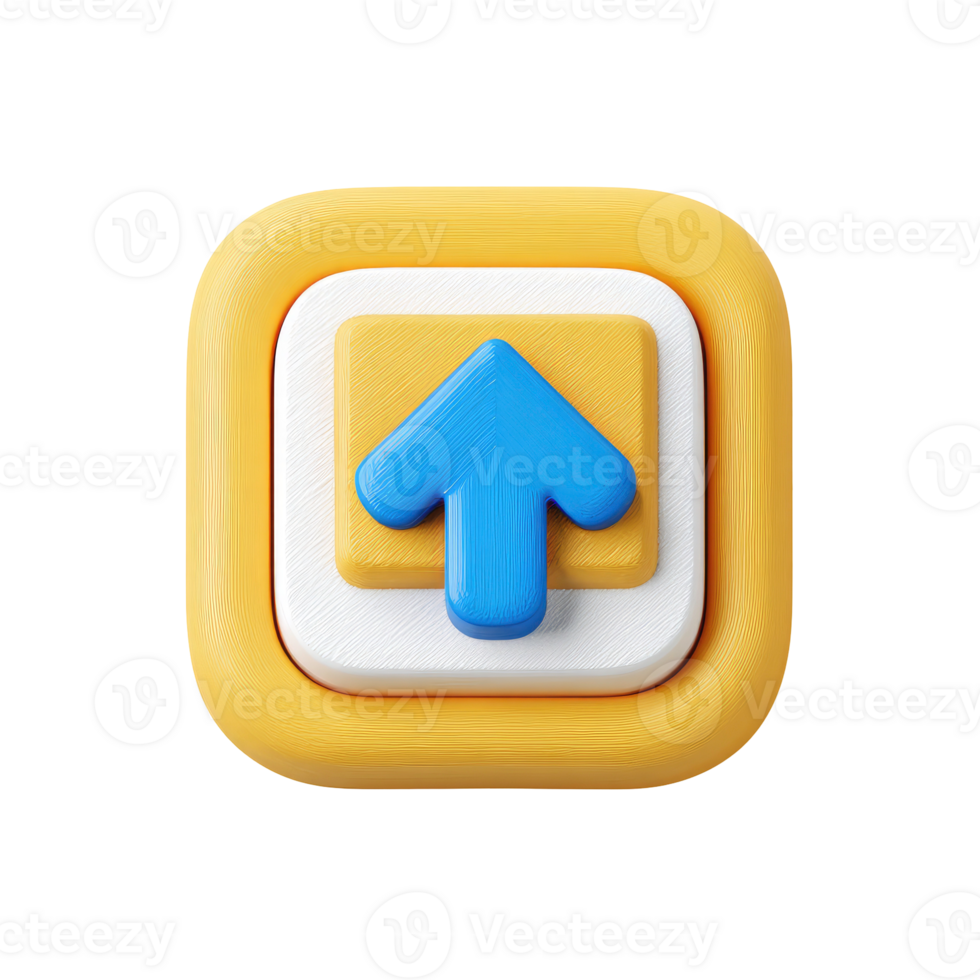 3D upload icon with a blue arrow pointing upwards on a modern layered yellow square isolated on transparent background png