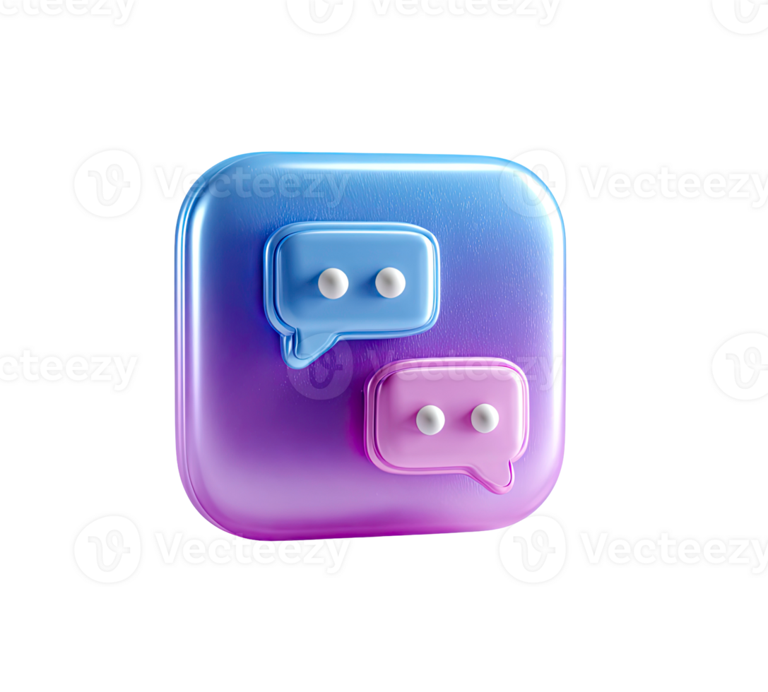 3D message icon featuring two blue and pink speech bubbles on a gradient square isolated on transparent background png