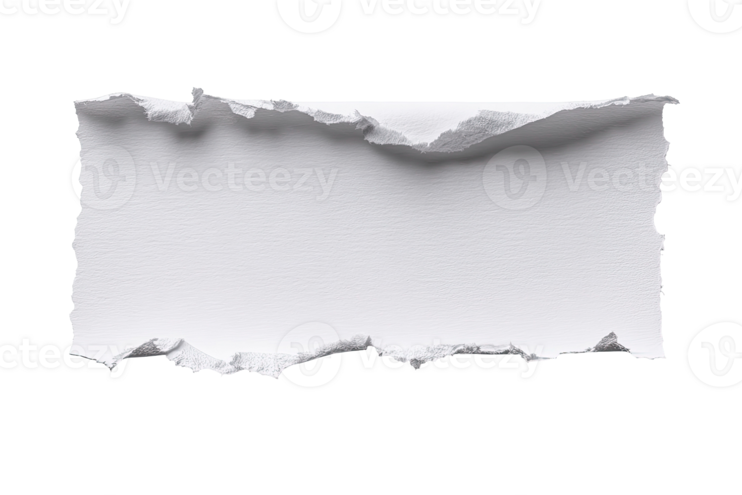 Torn white paper rectangle with ragged edges and rough surface isolated on transparent background png