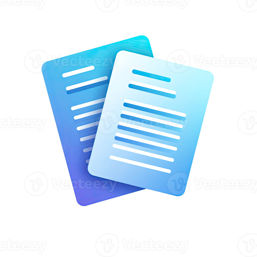 Two gradient blue document icons representing files or data management isolated on transparent background png
