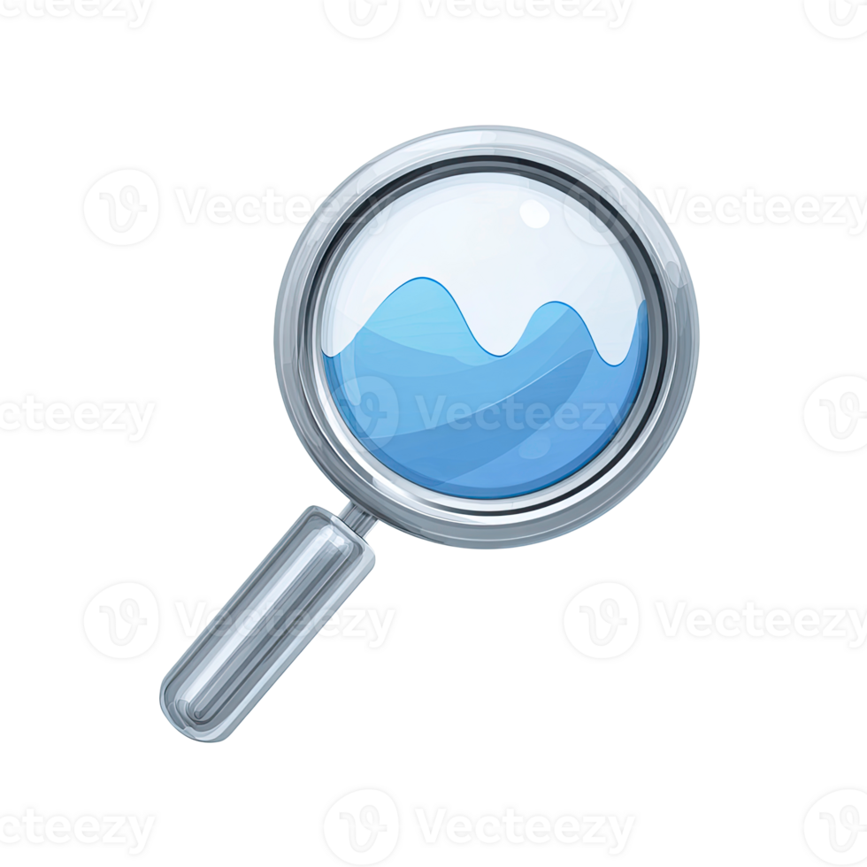 Magnifying glass with blue data graph inside for business analytics isolated on transparent background png