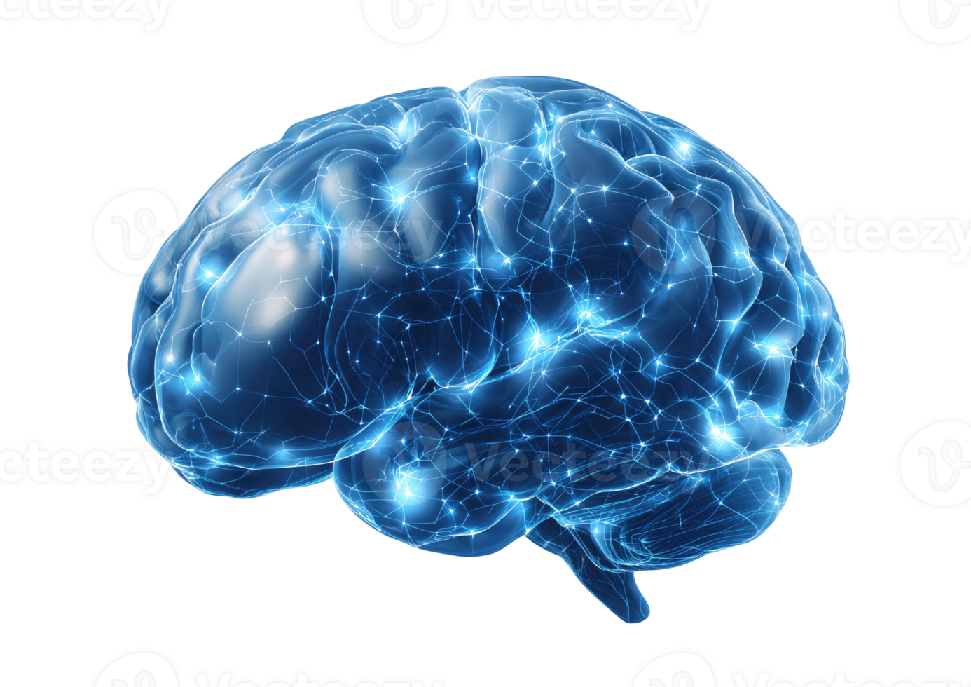 Brain with glowing neural network illustrating consciousness and cognitive function isolated on transparent background png