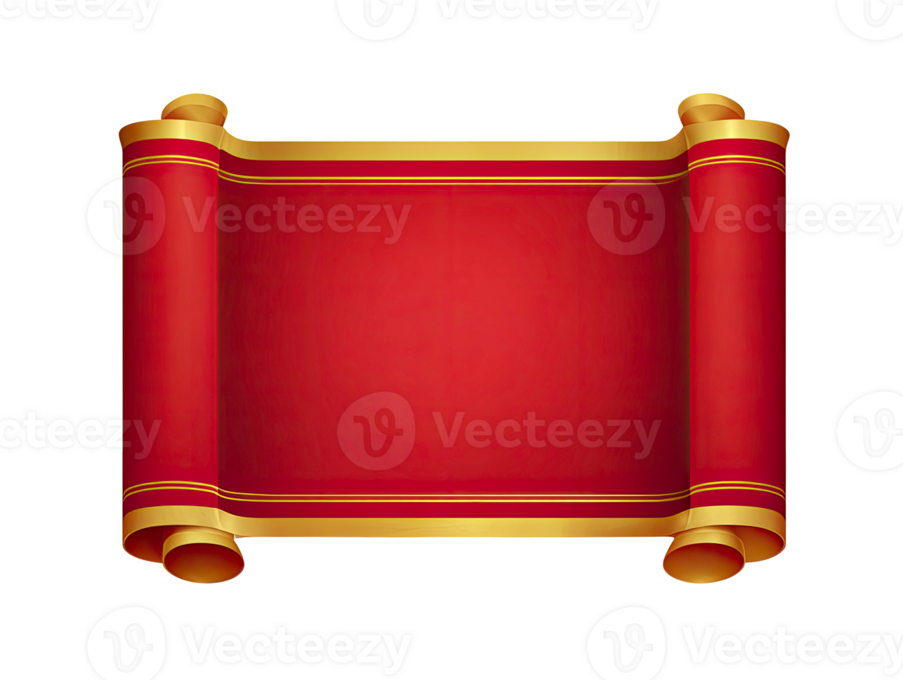 Red scroll with golden edges unrolled for text or announcement isolated on transparent background png