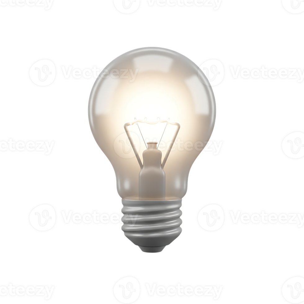 Illuminated 3d render of a classic light bulb with transparent background for design png
