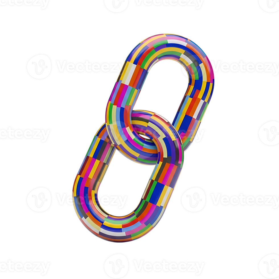 abstrato 3d render do intertravado cadeia ligações com colorida padronizar e transparente fundo png