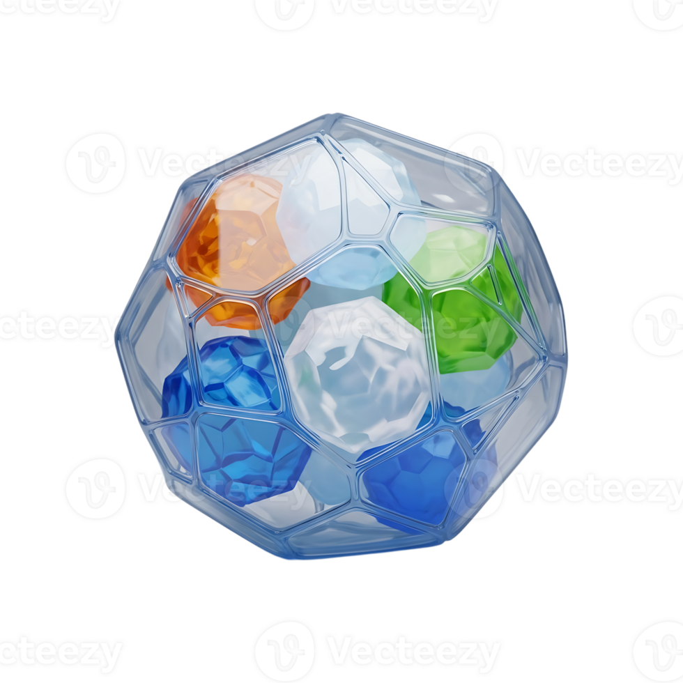 astratto 3d rendere di colorato geometrico forme chiuso nel un' trasparente geometrico struttura png