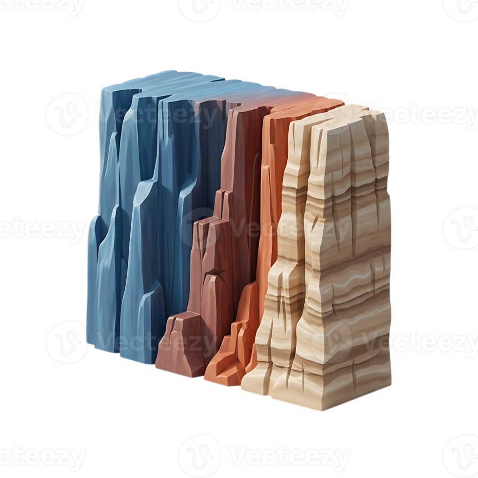 Colorful 3d render of layered cliffs in a gradient style ideal for game assets png