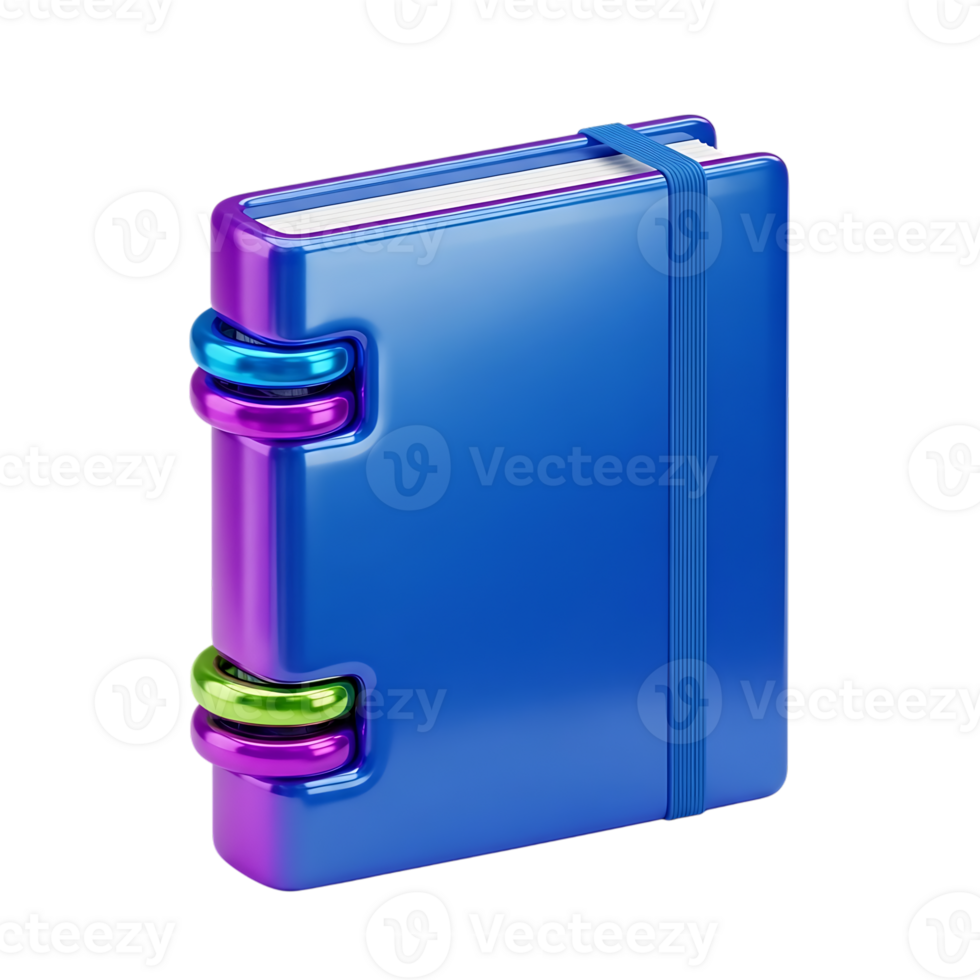 moderno 3d icona di un' elegante blu taccuino con colorato rilegatura e elastico gruppo musicale png