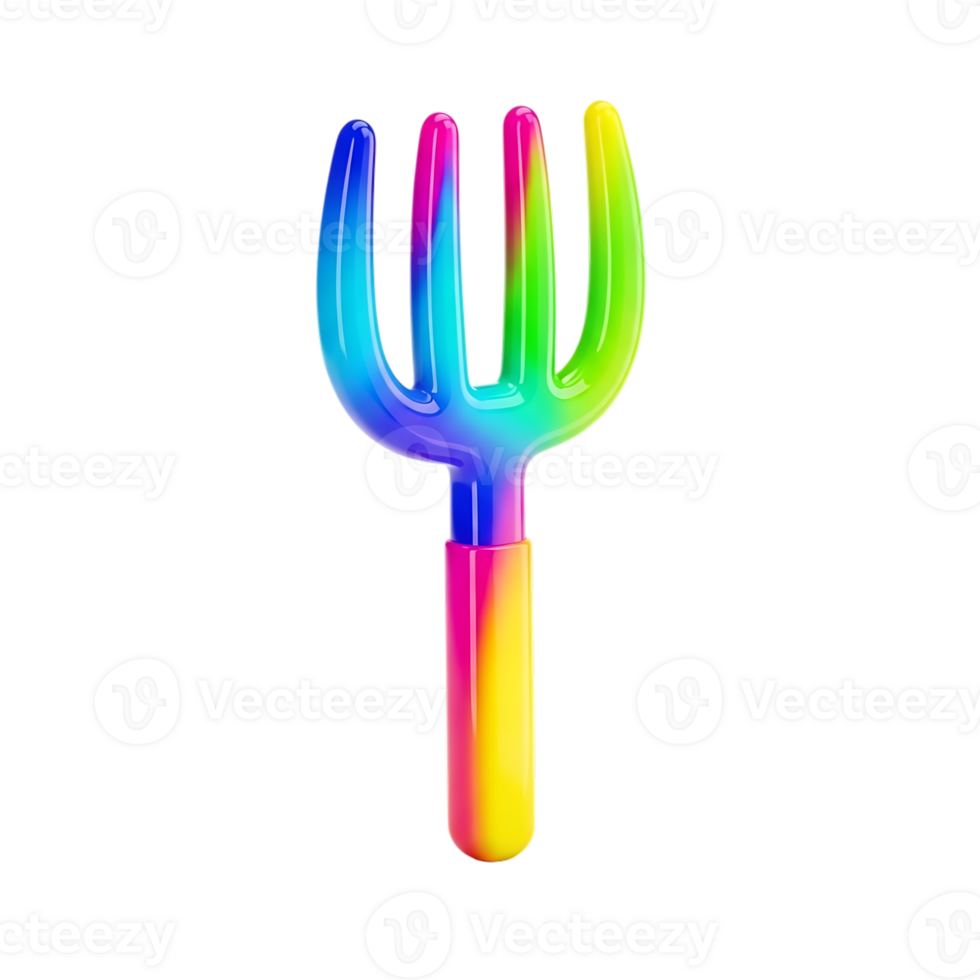 Vibrant 3d rendered fork with a gradient rainbow color palette on a transparent background png