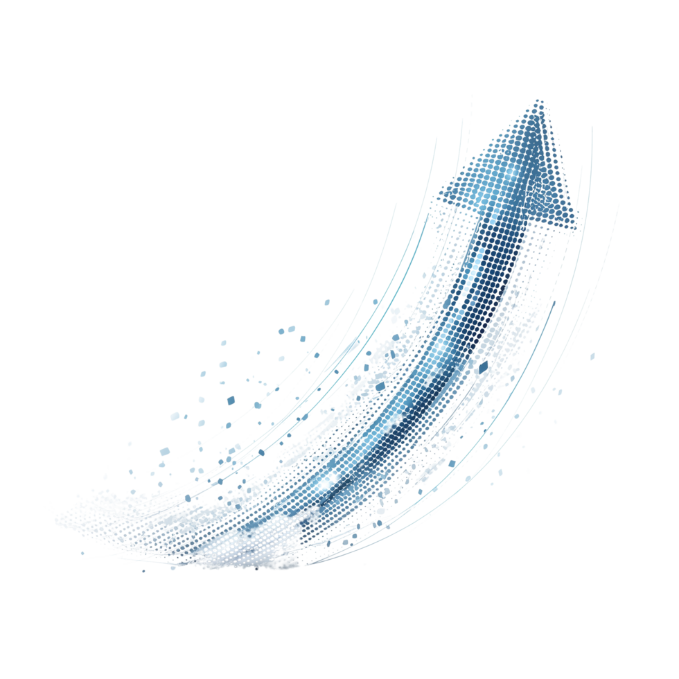 moderno digitale grafico design con un verso l'alto curvo freccia con dinamico movimento effetti png