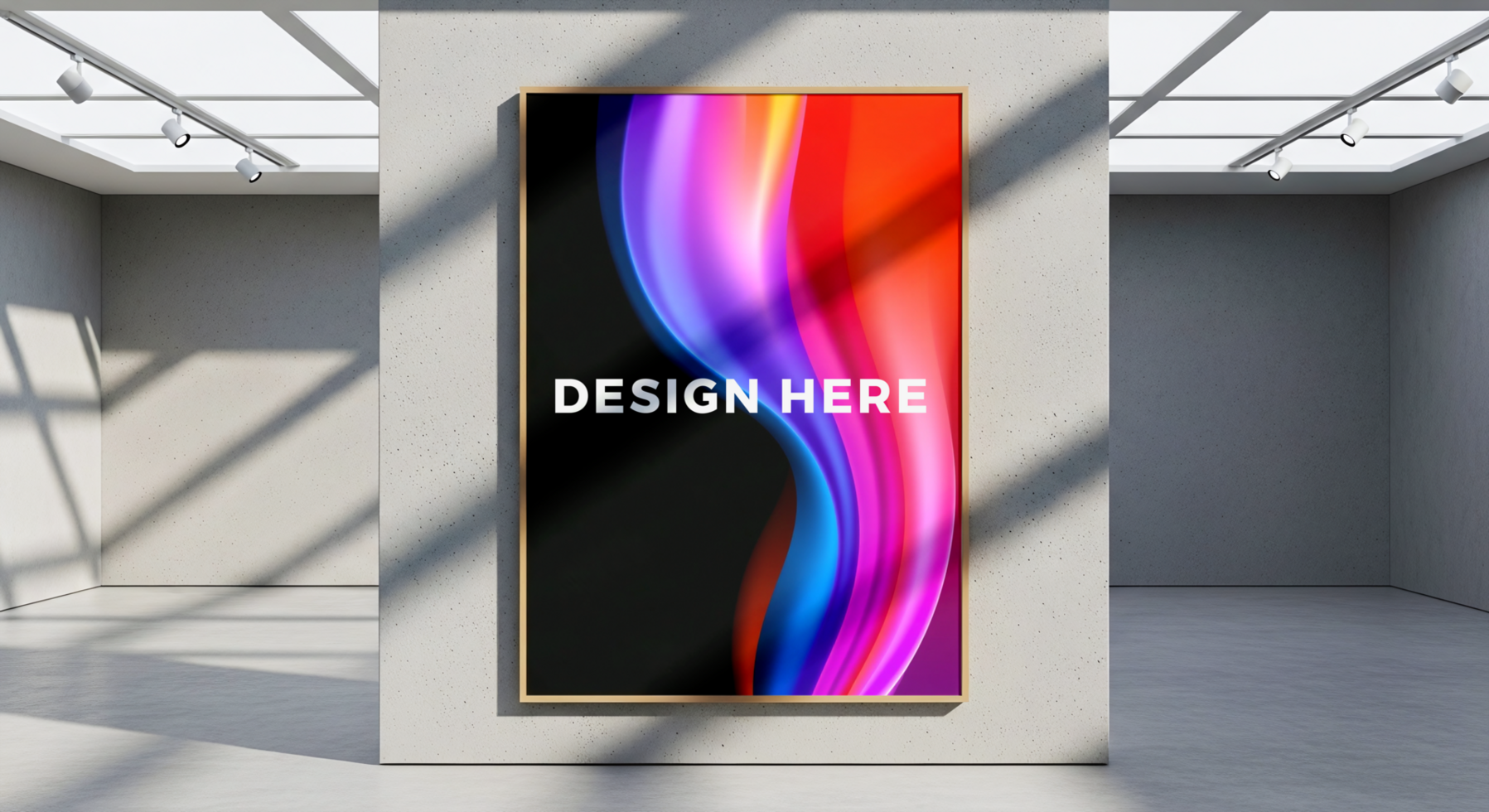 Frame mockup inside modern gallery space with shadow cast for design placement psd