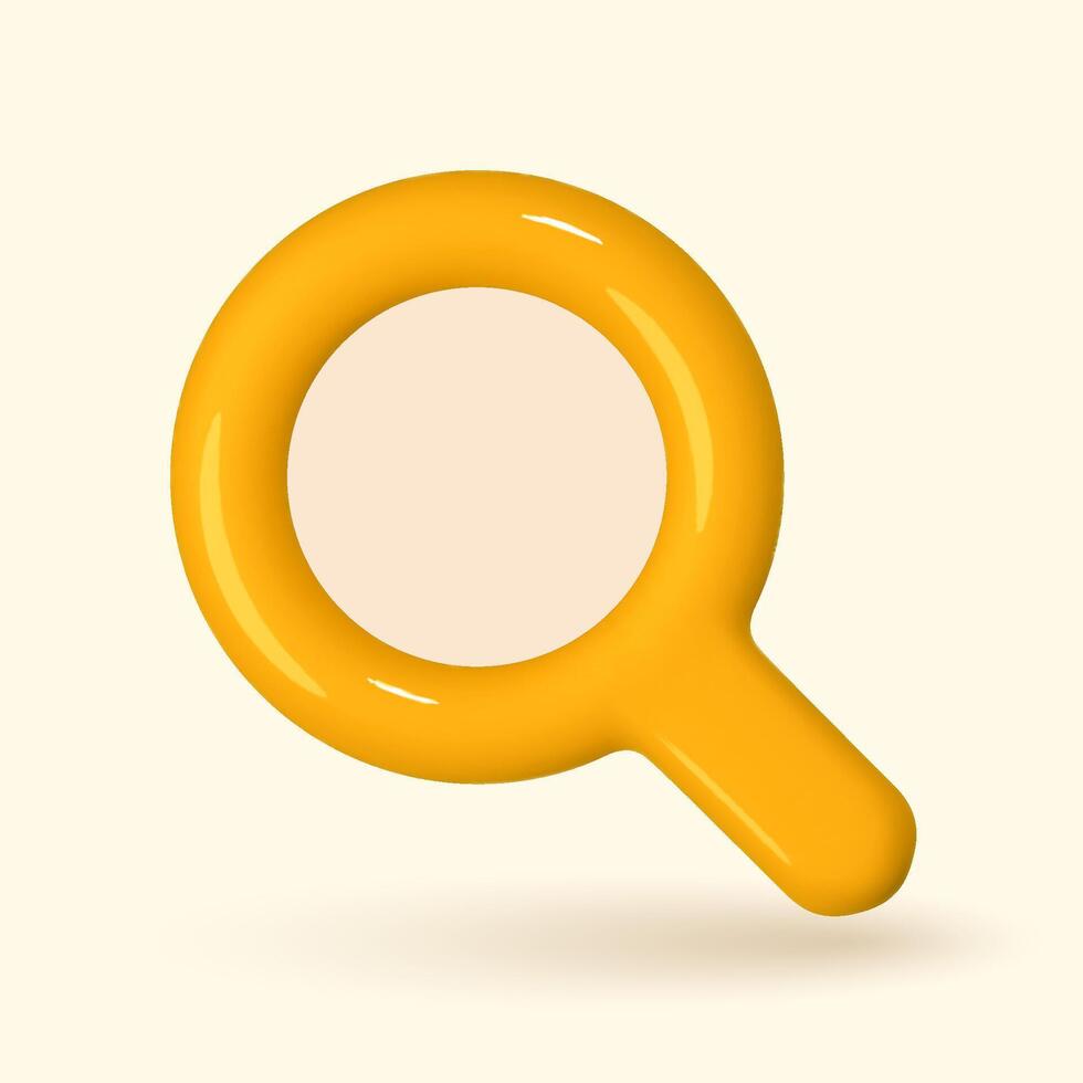 3D search icon rendered in a modern glossy style. Magnifying glass symbol with smooth curves and soft shadows vector