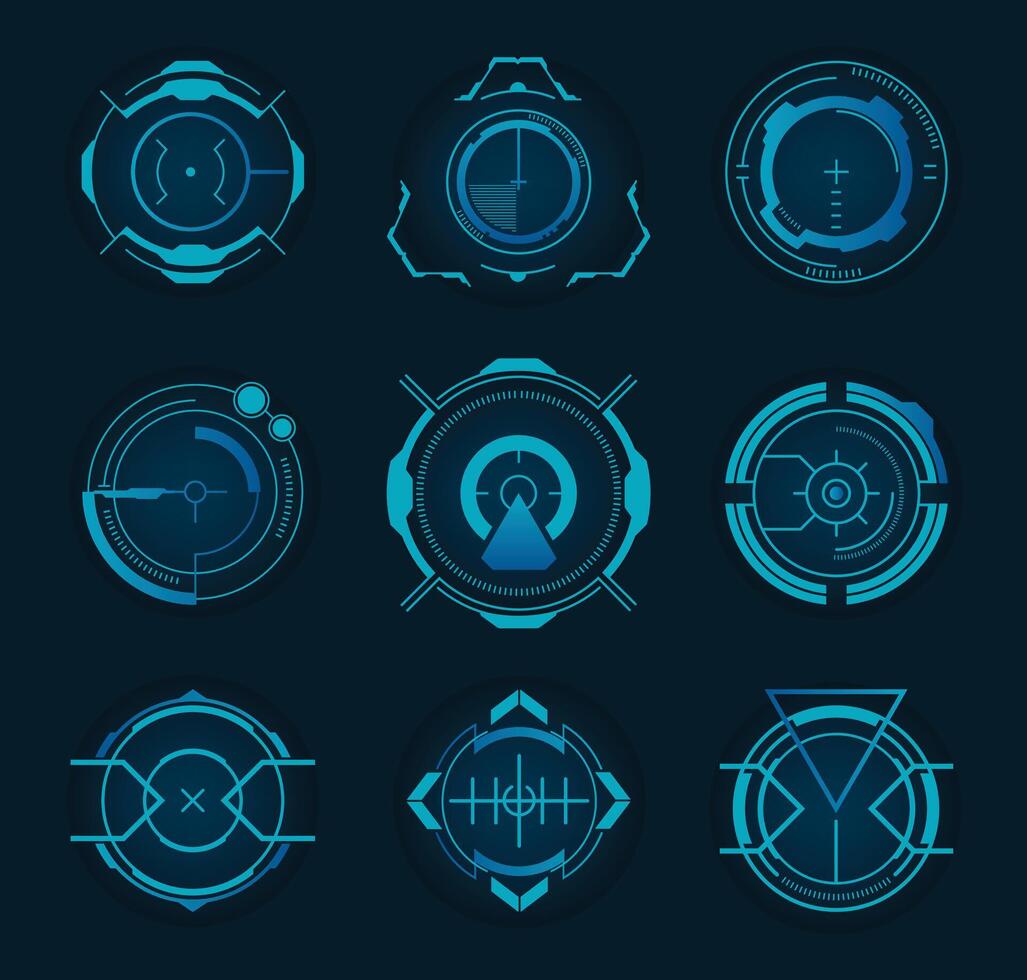 Futuristic HUD Target Interface Sci Fi Crosshair UI Set vector