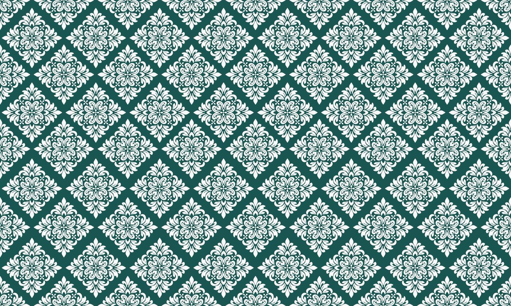 Deep Green background and white Damask Ornamental Seamless Pattern vector