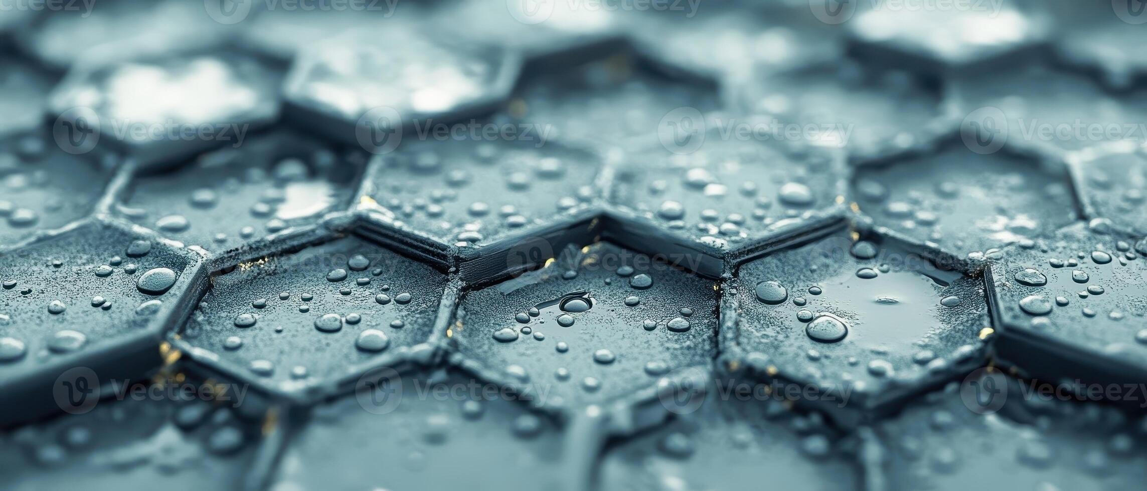 Hexagonal surface with water droplets reflecting advanced materials for space exploration and discovery photo