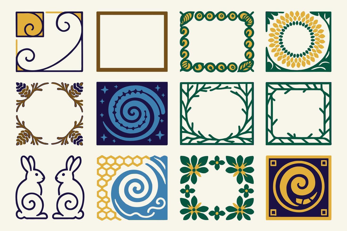 Fibonacci Day Organic Frames with Golden Ratio and Nature Patterns vector