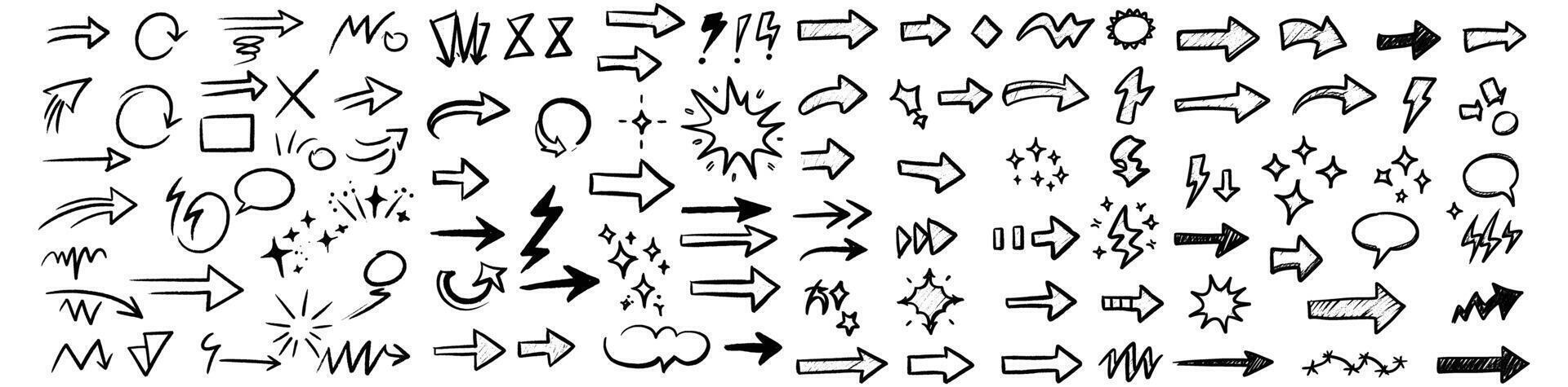 Versatile collection of hand-drawn doodle arrows and symbols for presentations, infographics, design projects, and creative content, perfect for adding a playful touch vector