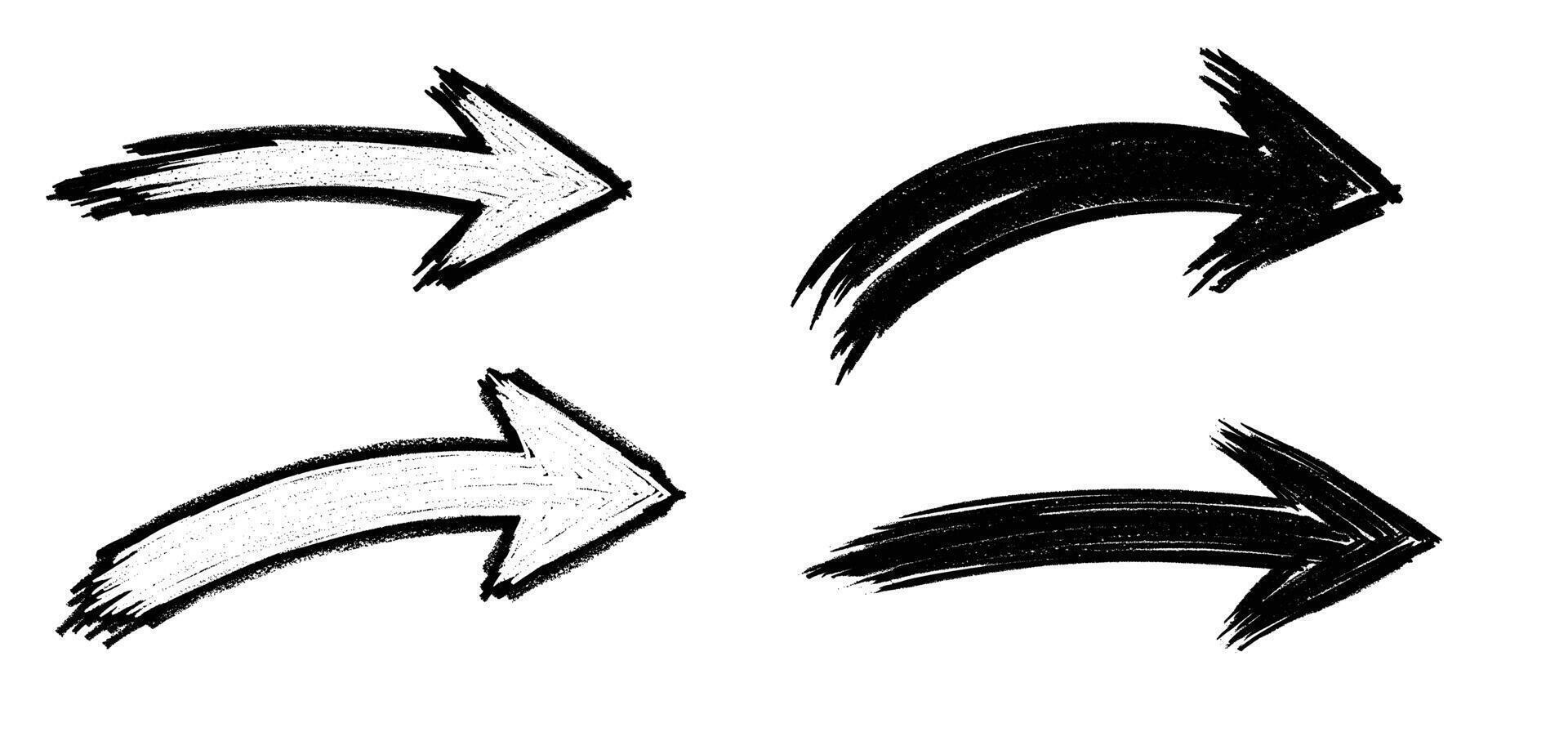 Dynamic hand-drawn arrow collection for adding impact to your designs, perfect for emphasizing direction and movement in presentations or website layouts with a bold, artistic touch vector