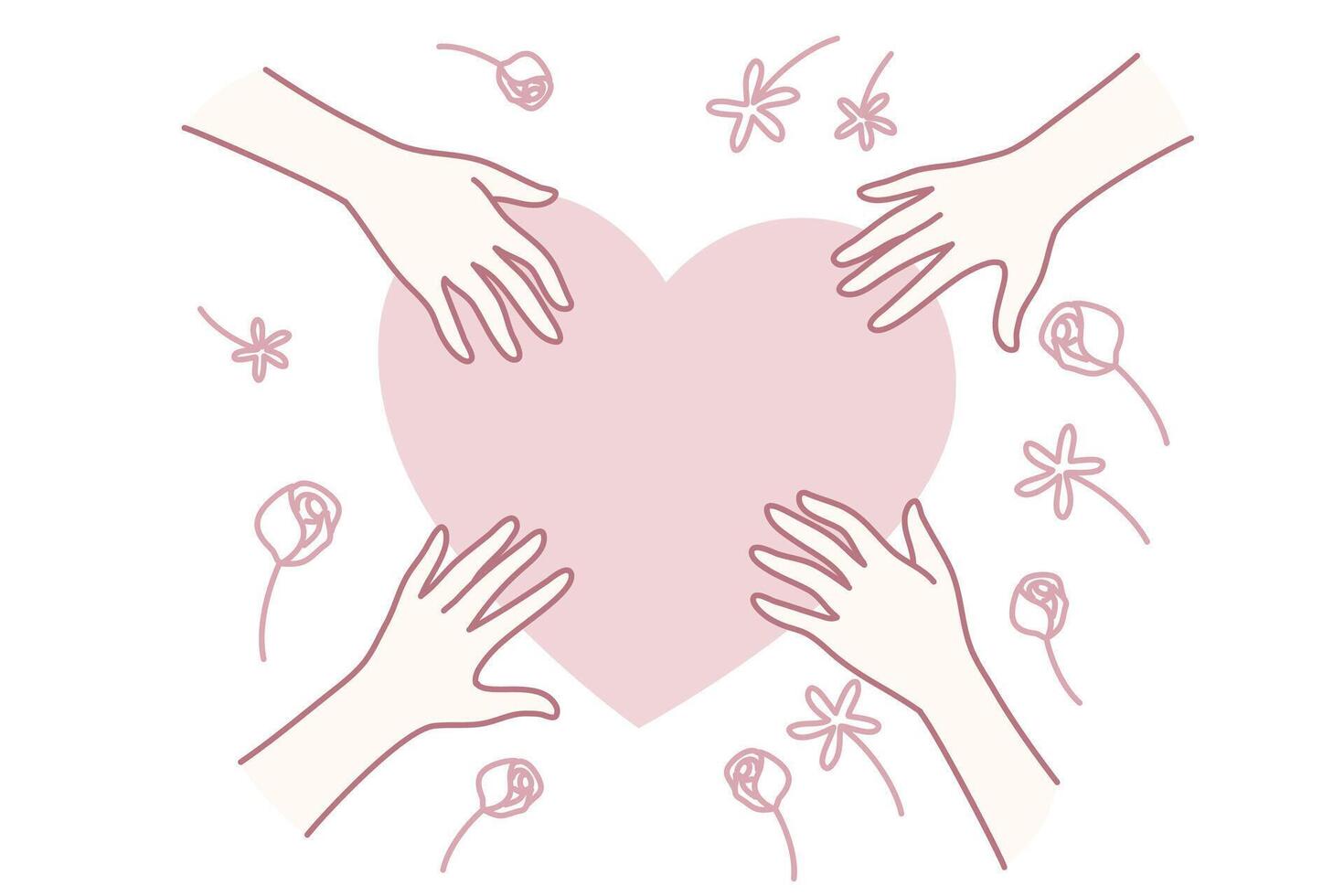 community support scene, group of hands embracing heart, unified hands forming caring heart shape vector