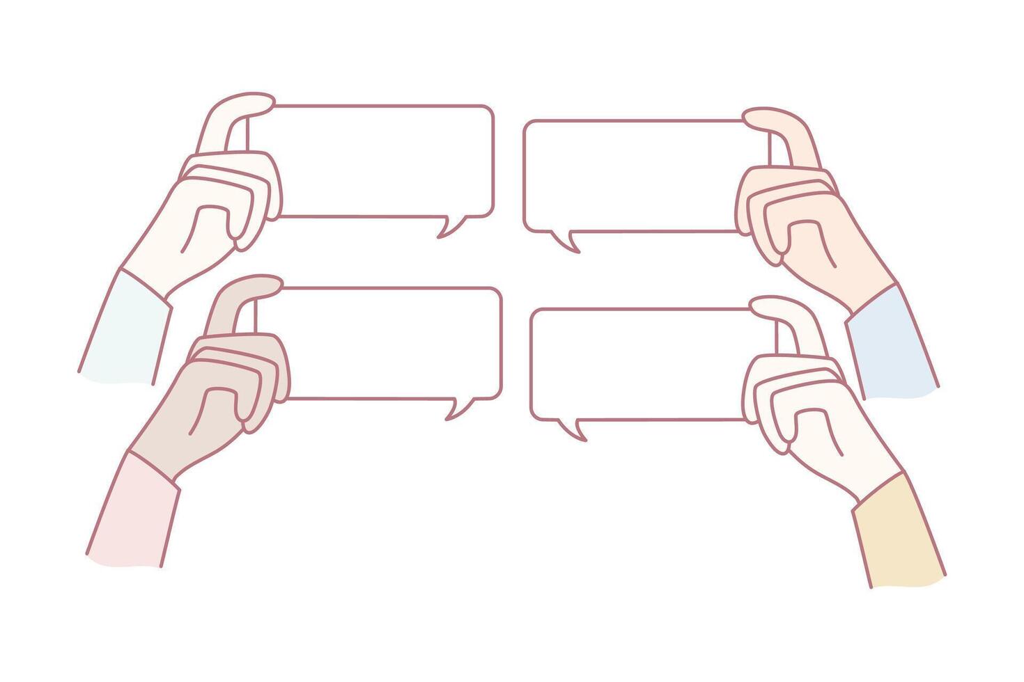 collaborative dialogue illustration, multiple individuals sharing thoughts through speech icons vector