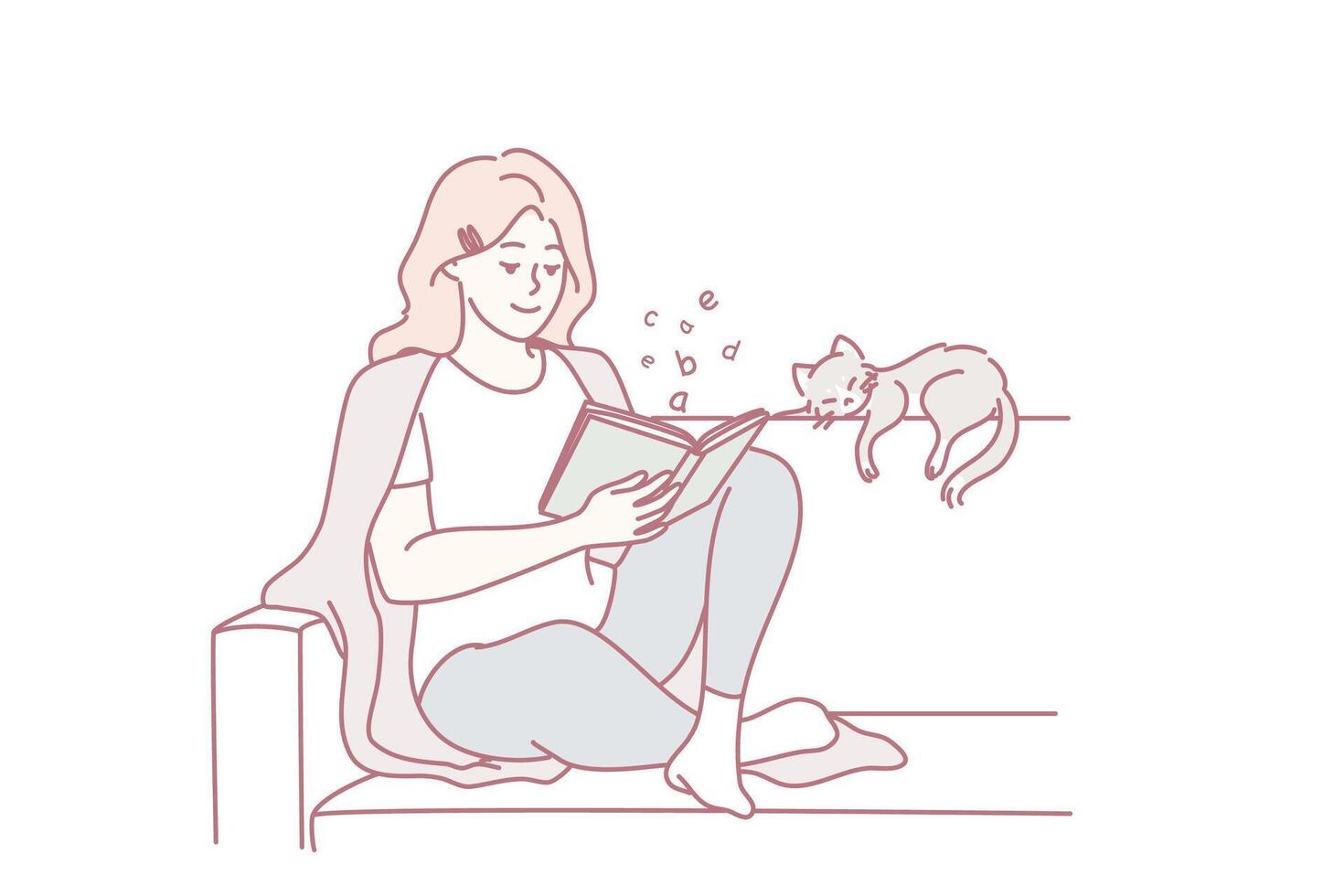 chilled individual enjoys device with pet, comfortable scene of person and cat interacting peacefully vector