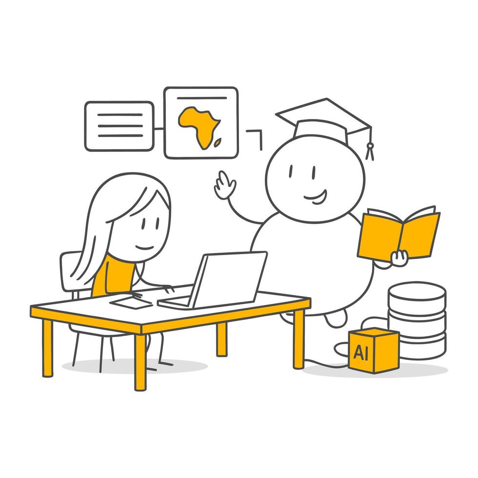 Artificial Intelligence Assisted Learning Experience. Teamwork Reaching Success Together. vector