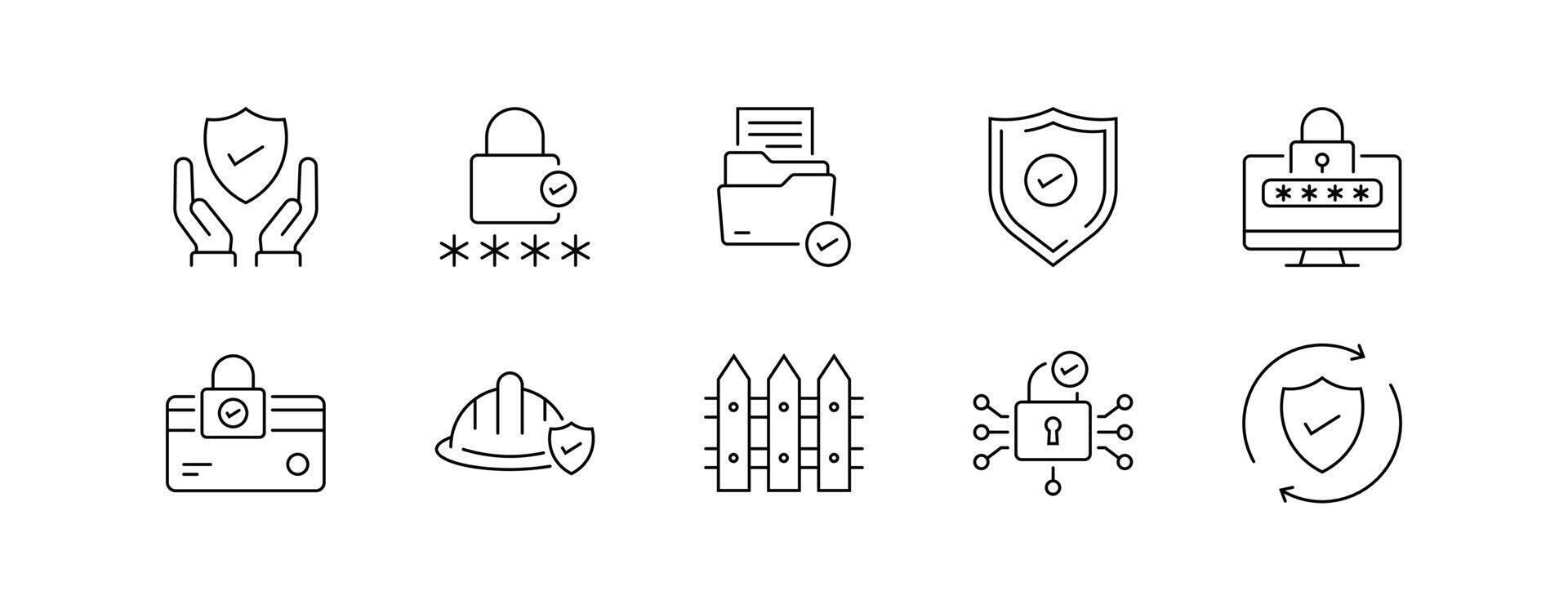 Security and Protection Icon Set Line Style, Editable Stroke vector