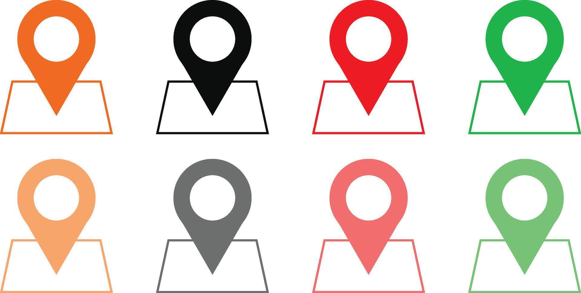 map pointer location pins on abstract square maps, navigation destination symbol icons, geometric position markers vector