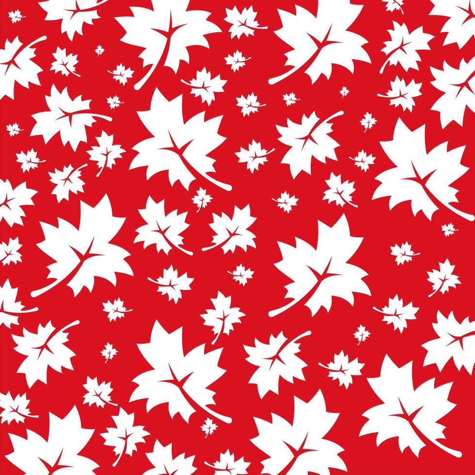Autumn leaves pattern in white on a red background design vector