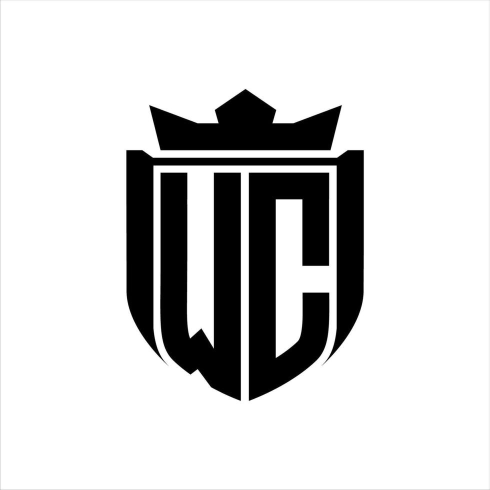 WC Logo with shield shape inside shield badge crown on white background template design vector