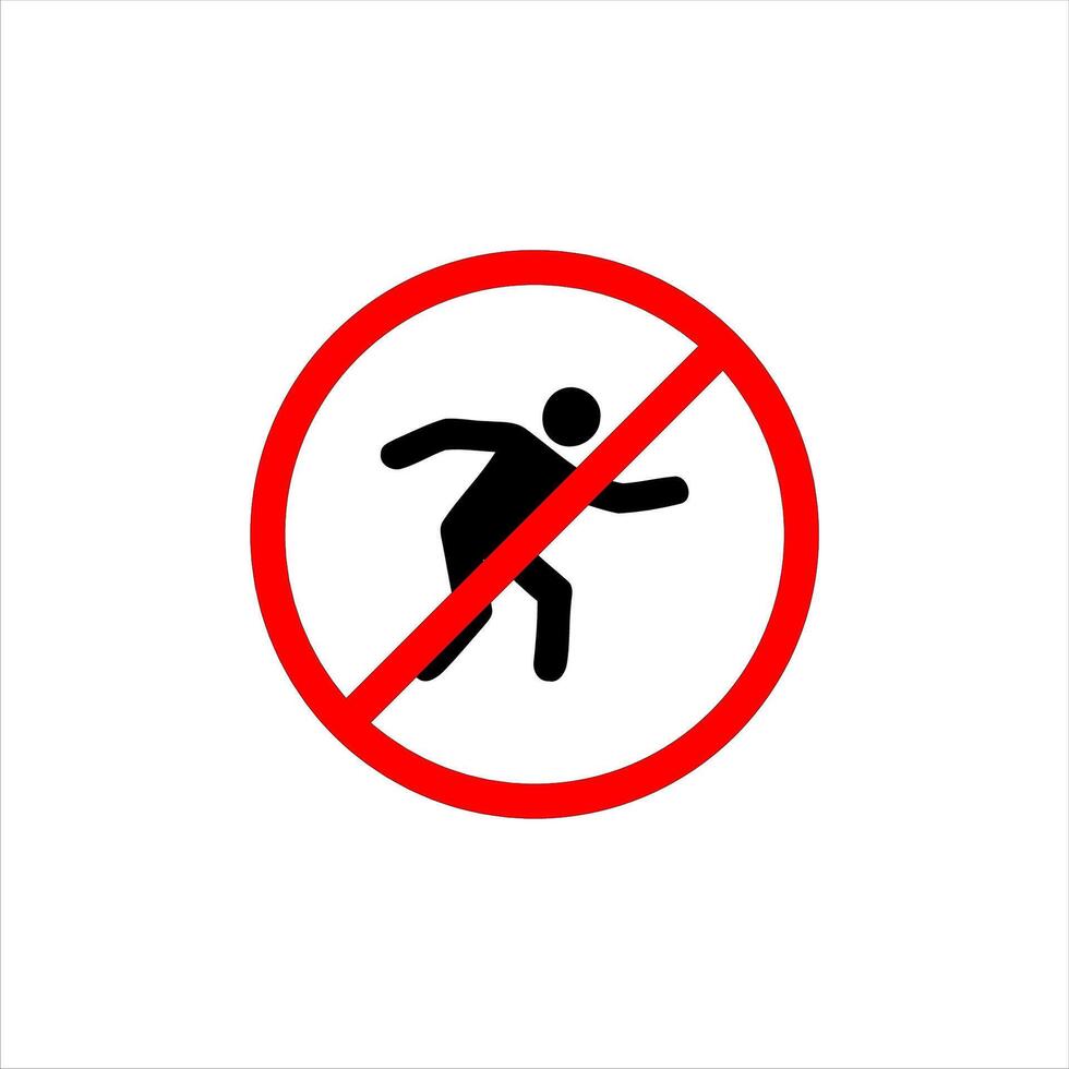 No Running Sign with Person Icon in Red Circle. vector