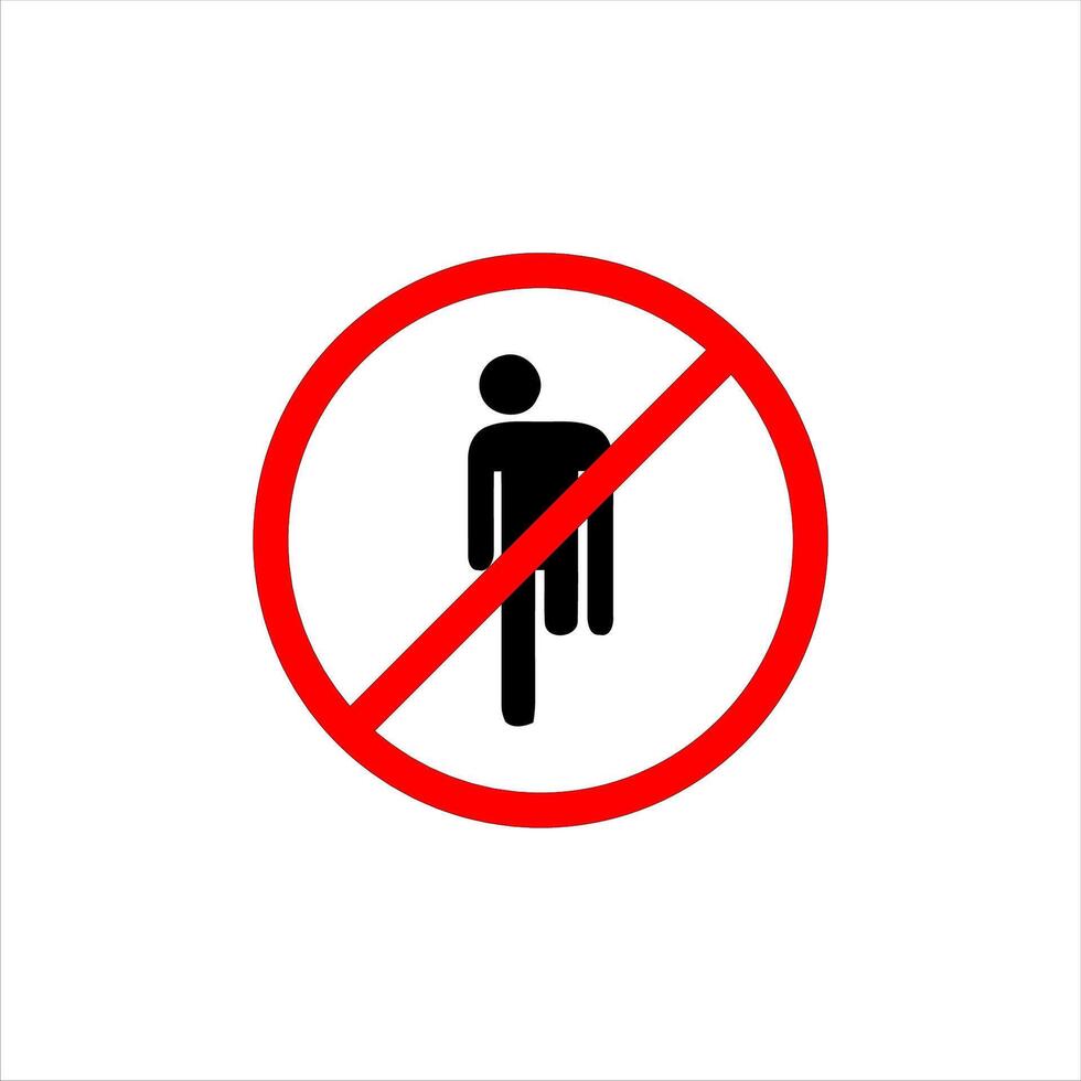 Prohibition of standing figure with missing leg in red circle. vector