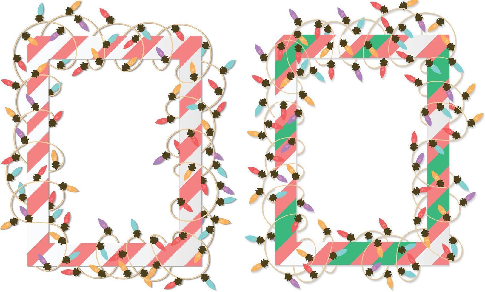 A Christmas-themed frame made of red and green string lights arranged neatly around a square border. vector