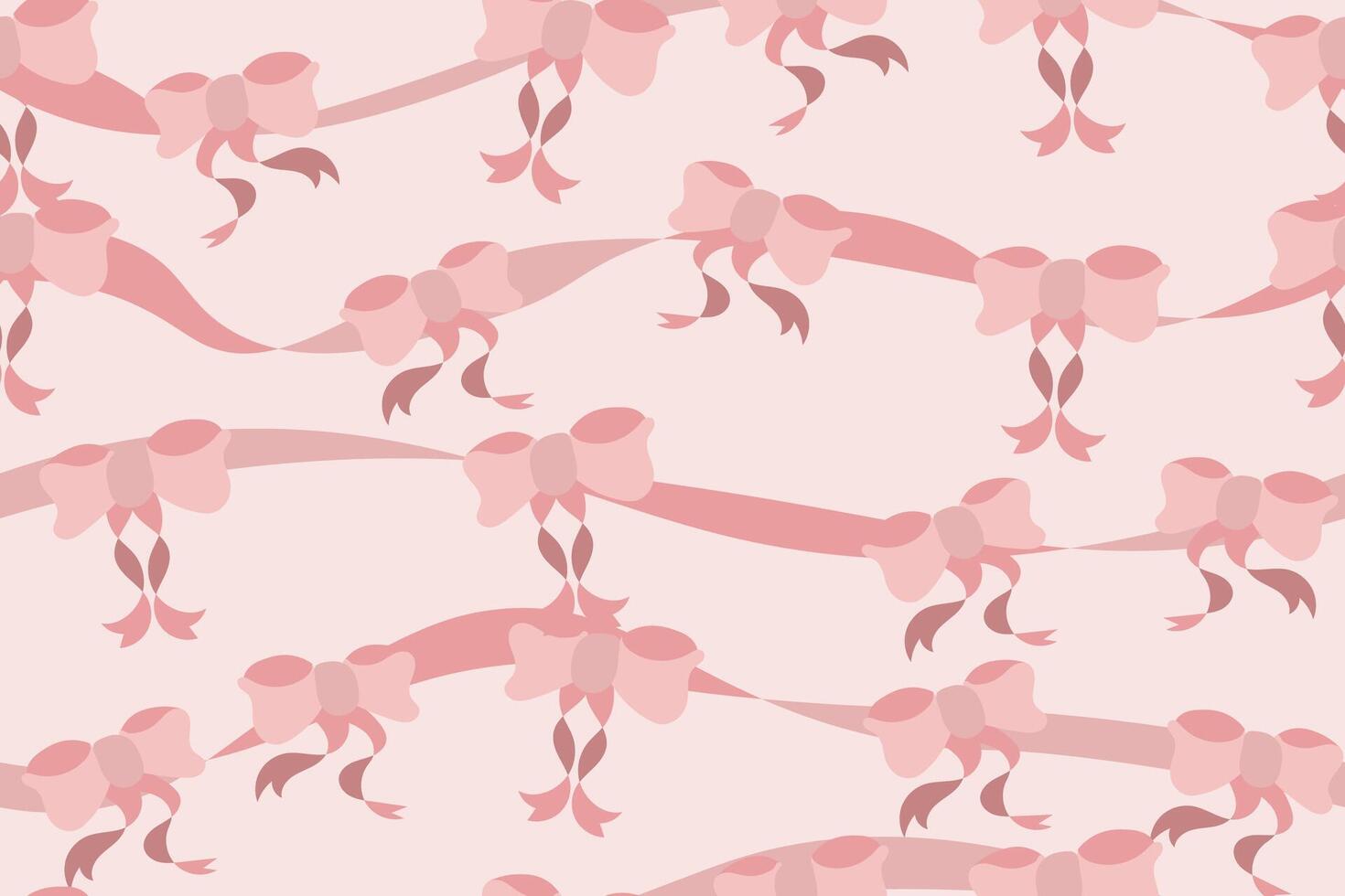 A repeating pattern of soft pink ribbons and bows arranged in a smooth, flowing layout. vector