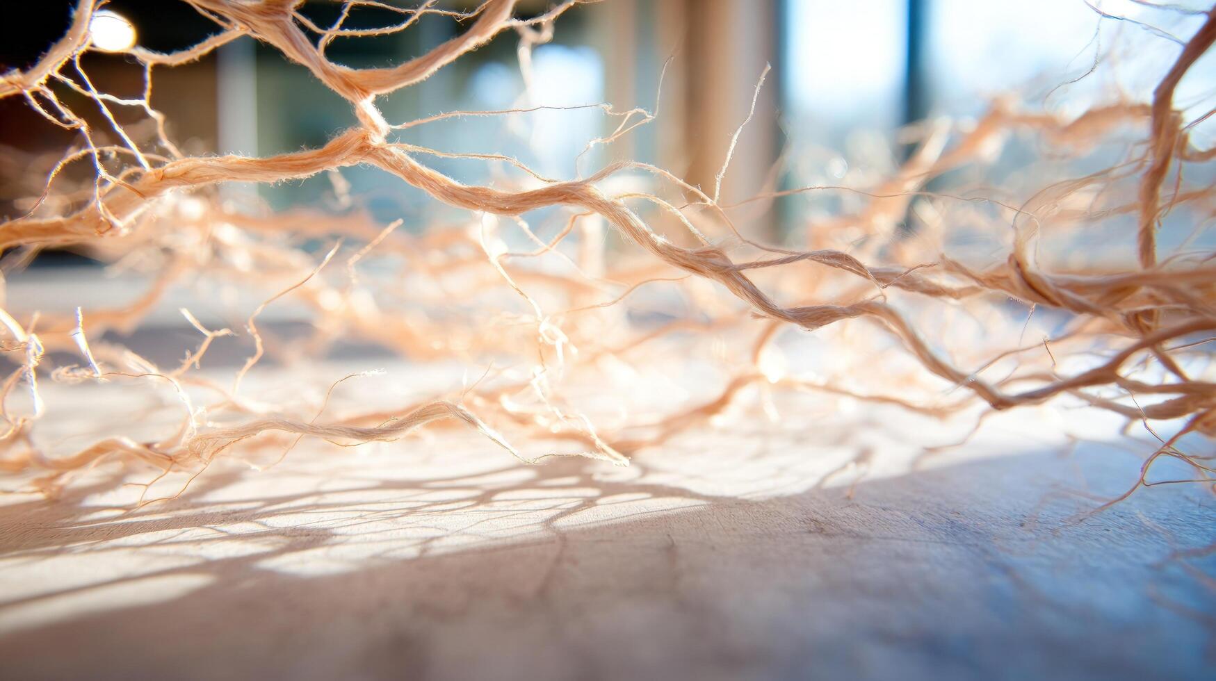 Intricate organic root branch structure casting shadows on textured surface with soft background light photo