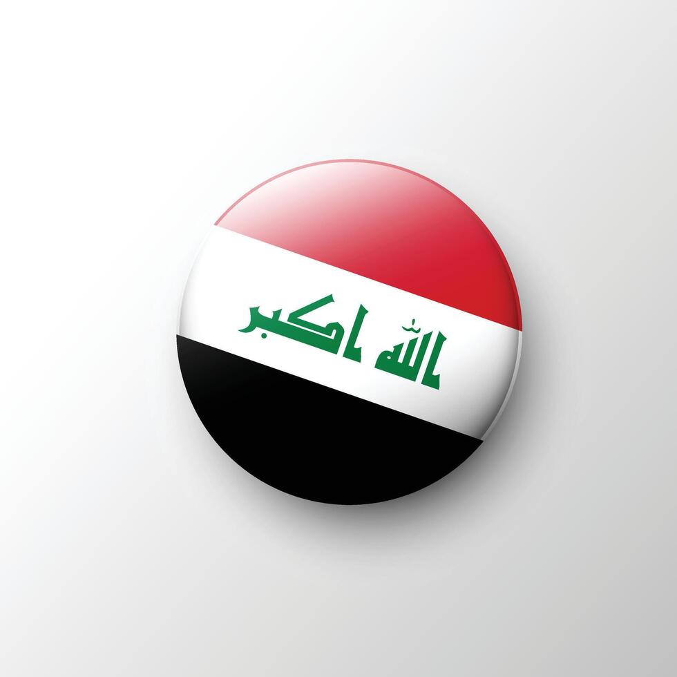 Glossy 3D Iraq flag button with Arabic script vector