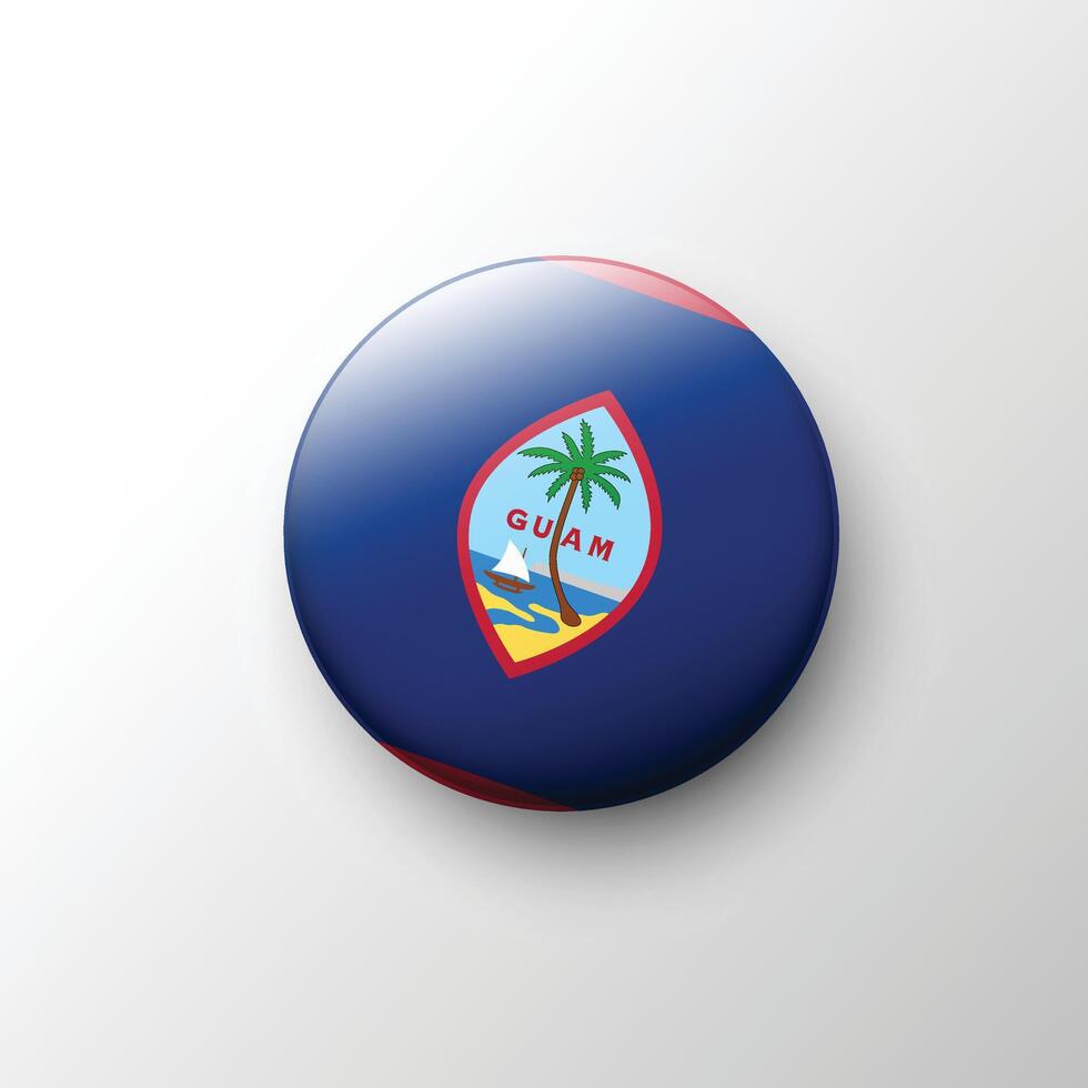 Glossy 3D Guam flag button with palm seal emblem vector