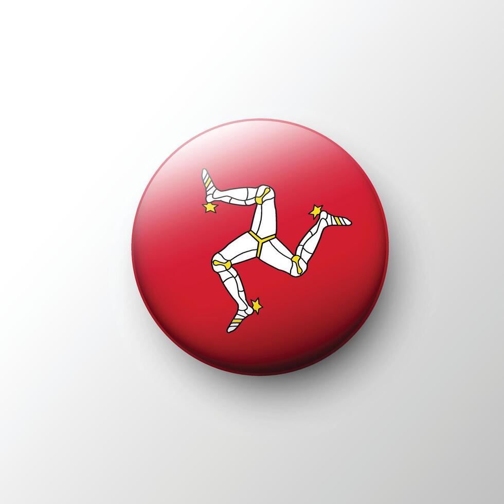 Glossy 3D Isle of Man flag button with triskelion emblem vector
