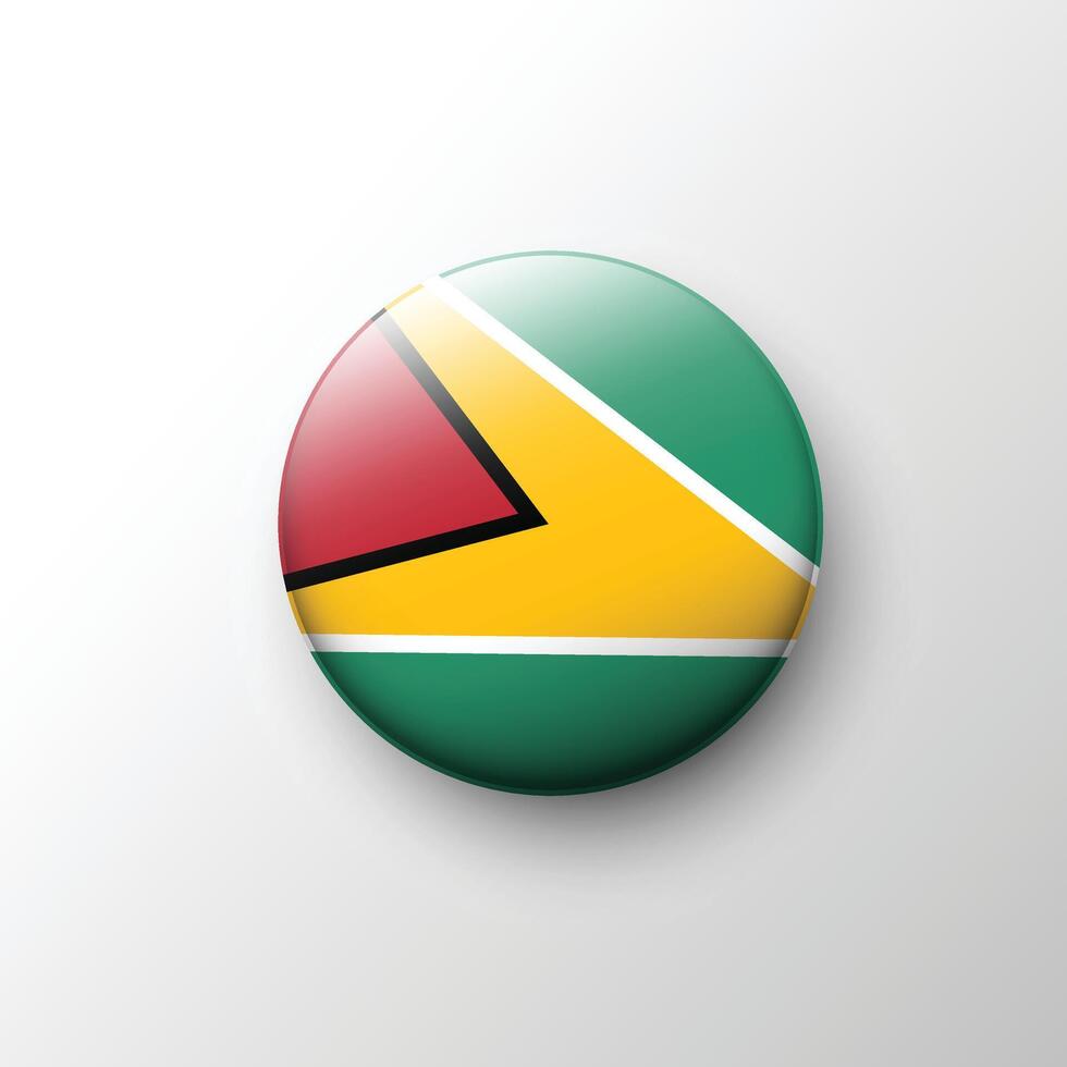 Glossy 3D Guyana flag button with golden arrow design vector