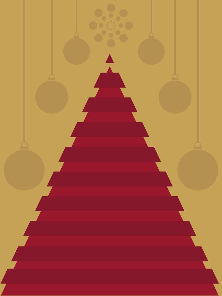 Holiday card featuring striped red triangular tree, light abstract background with toy silhouettes, festive greeting and customizable text area vector