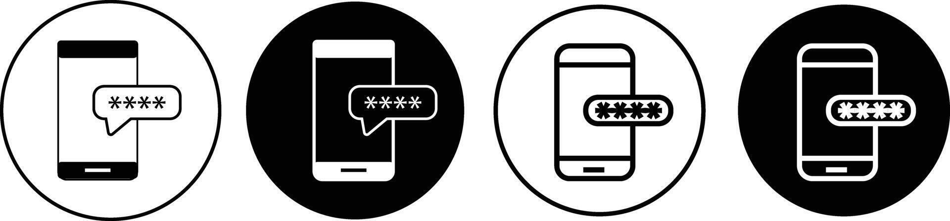 OTP icon set. Mobile phone with password sign. Mobile security token symbols. Mobile phone password graphic designs vector