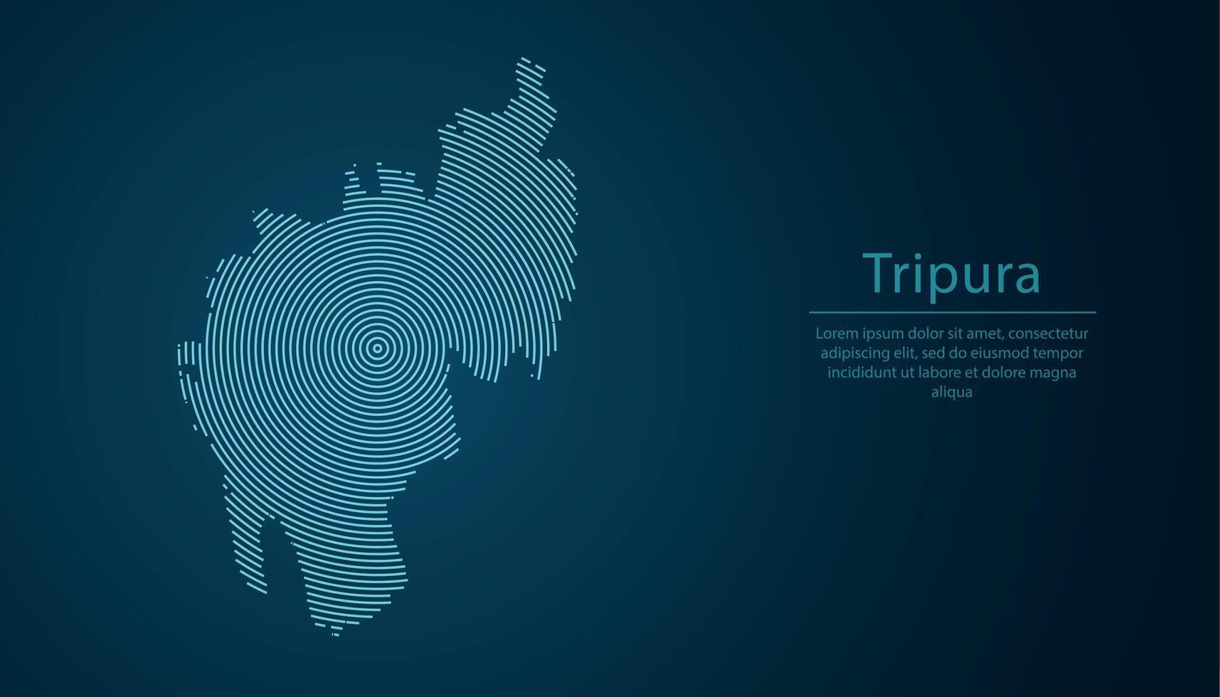 Tripura, state of India, map contour with abstract circular line pattern vector